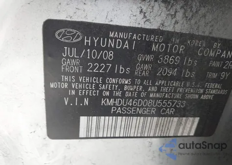 2008 Hyundai Elantra Gls/Se из США, поврежденный, VIN KMHDU46D08U555733